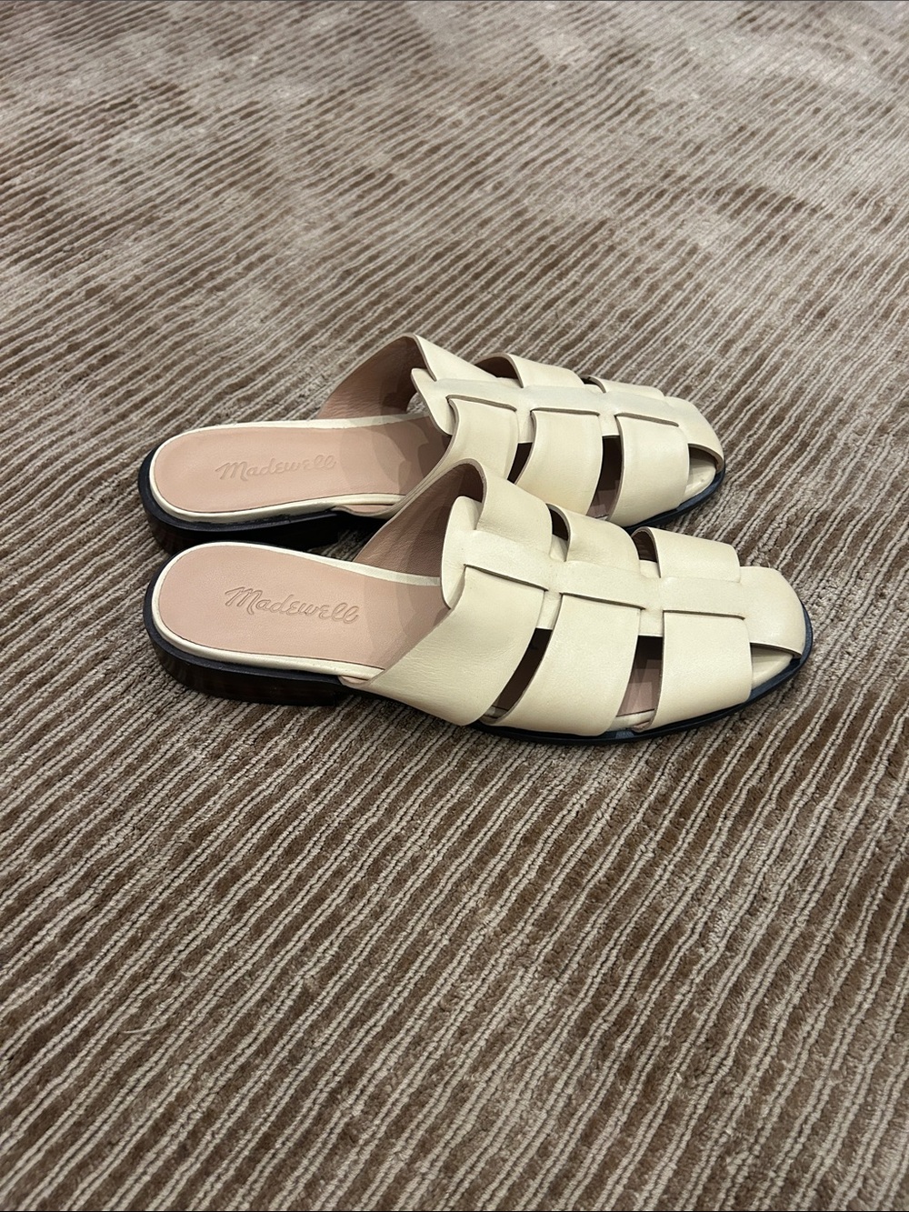 Madewell Cream Woven Leather Slide Mules